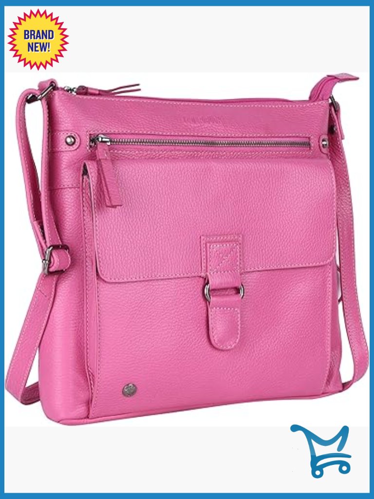 Large Genuine Leather Crossbody Bag With Triple Zip Compartments